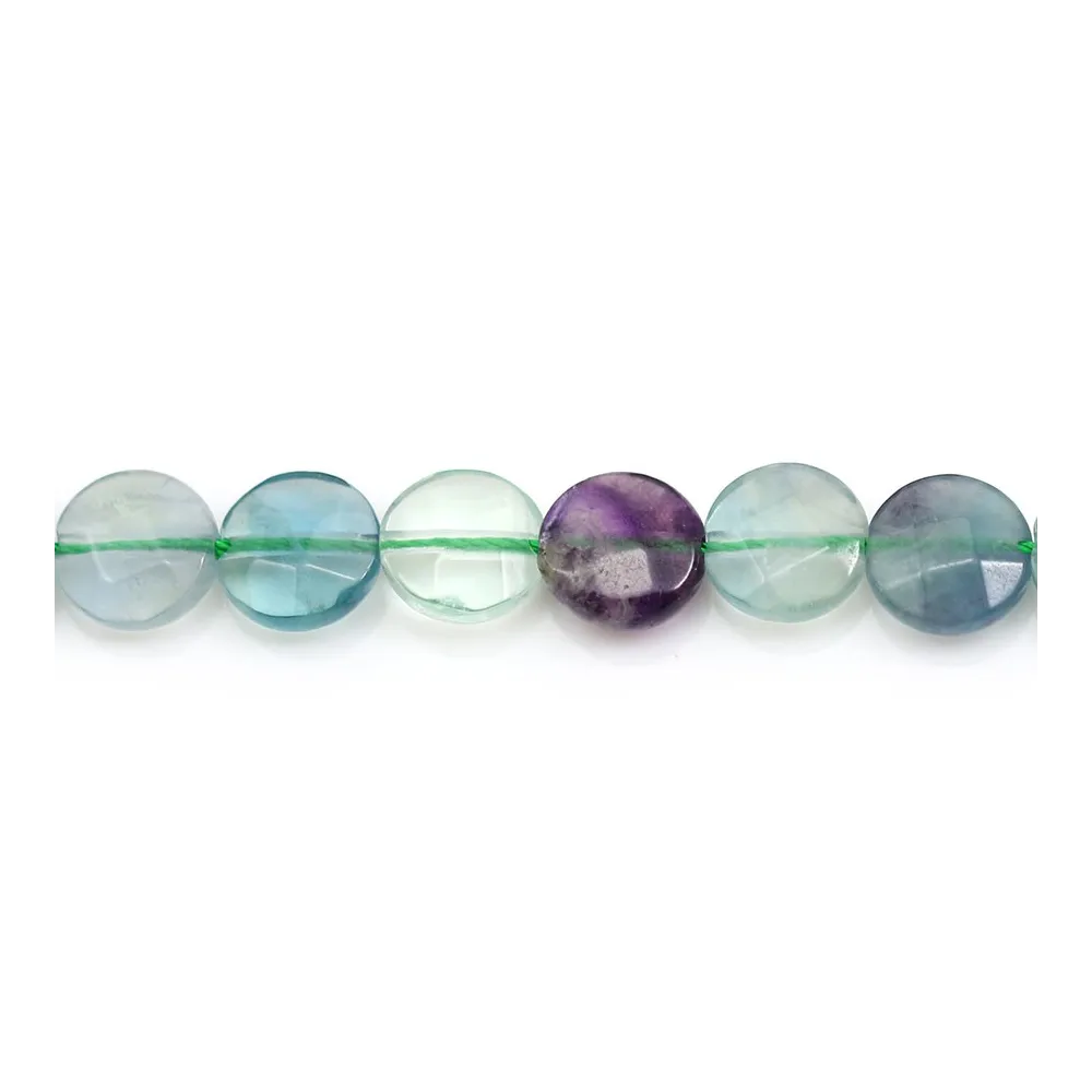 Fluorite de forme ronde plate facette 8mm x 39cm