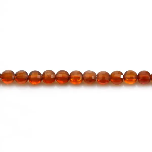 Hessonite rond plat  facette 4mm x 40cm
