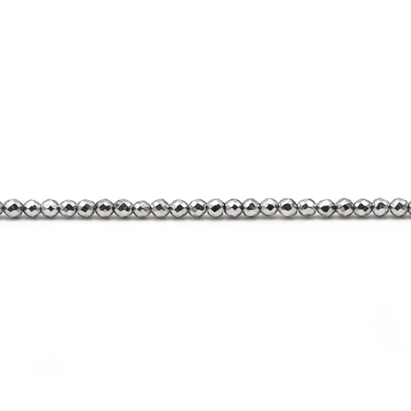Hämatit versilbert rund facettiert 2mm x 39cm