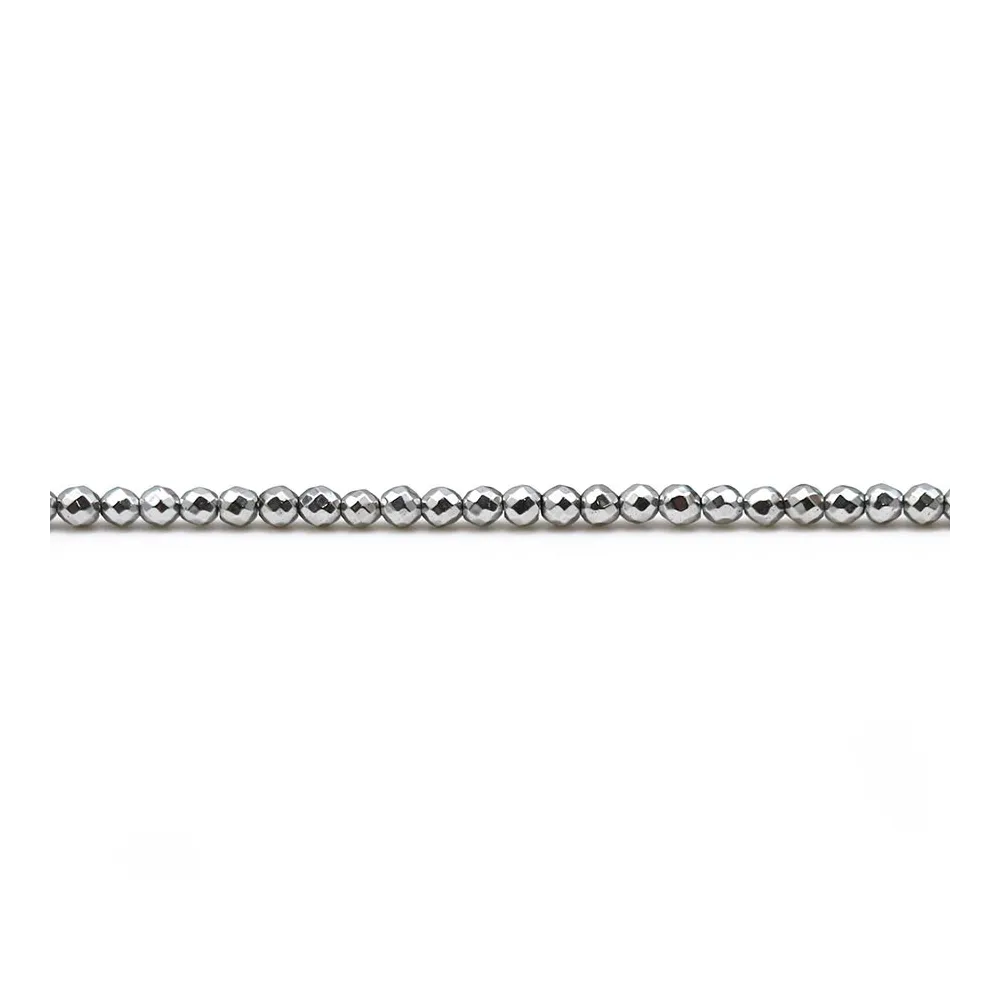 Hematite silver faceted round 2mm x 40 cm