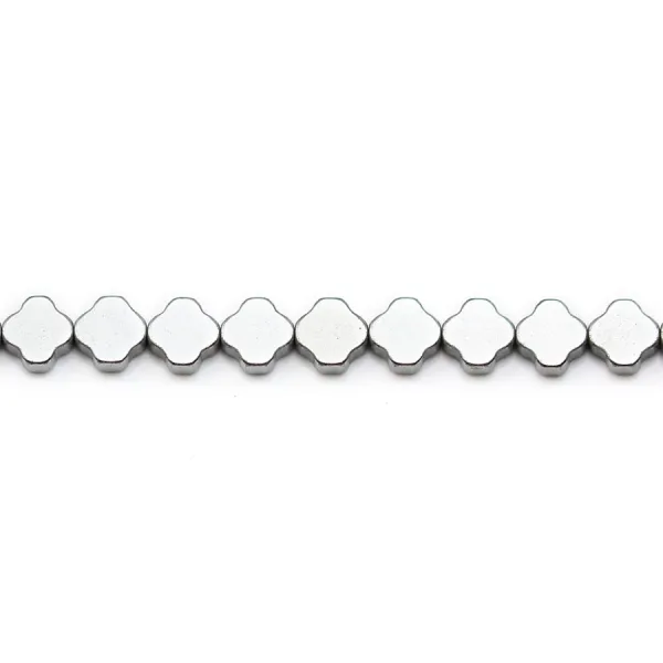 Hématite argenté trèfle 6mm x 40cm