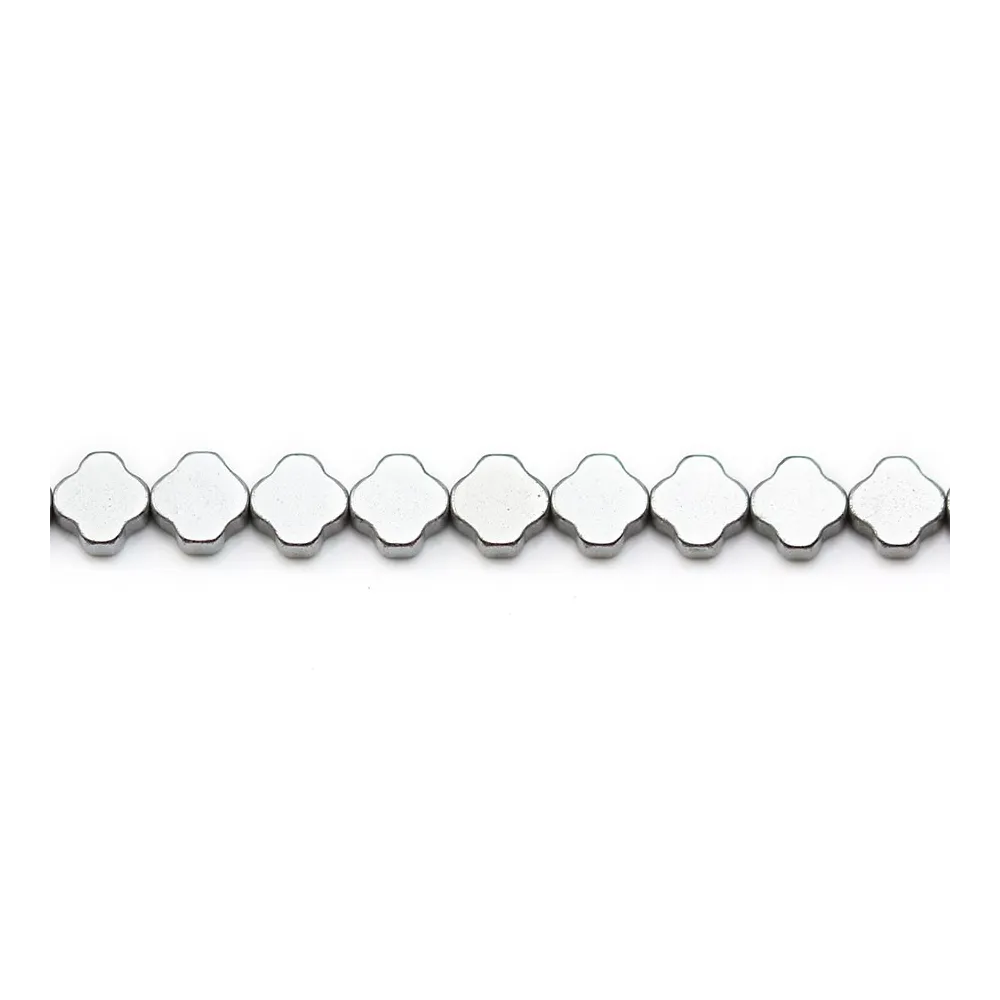 Hématite argenté trèfle 6mm x 40cm
