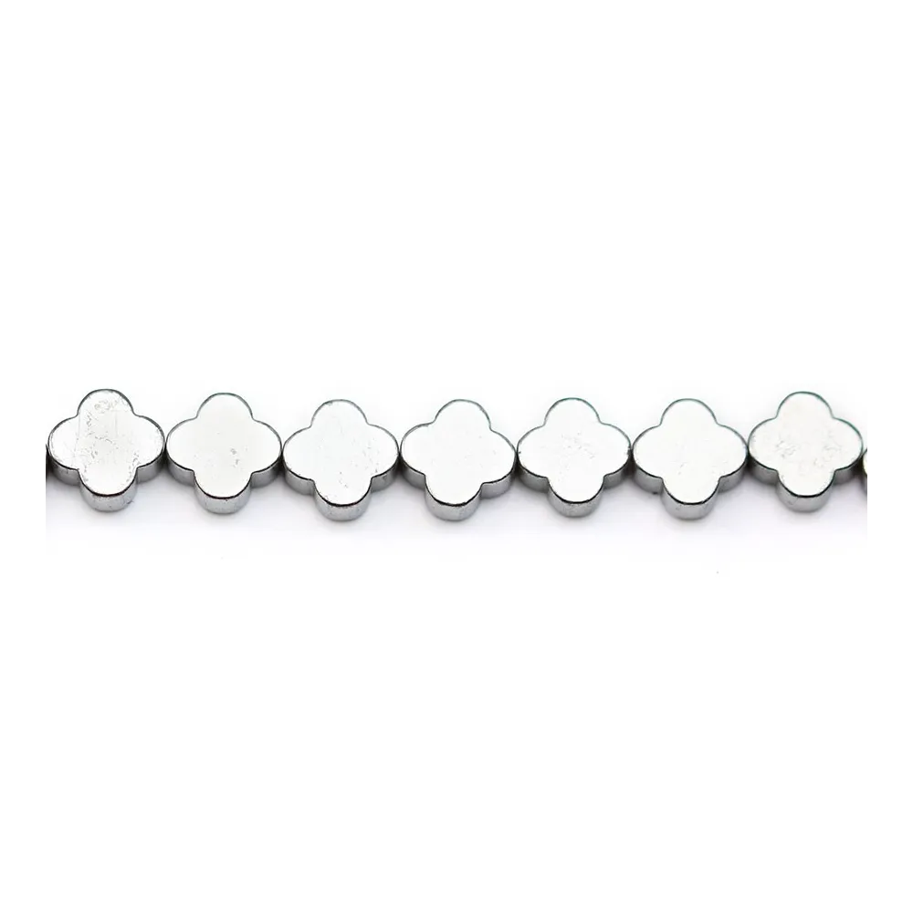 Hématite argenté trèfle 8mm x 40cm
