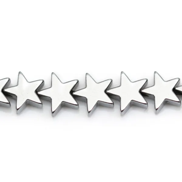 Hématite de couleur argenté, en forme d'étoile, 8mm x 40cm