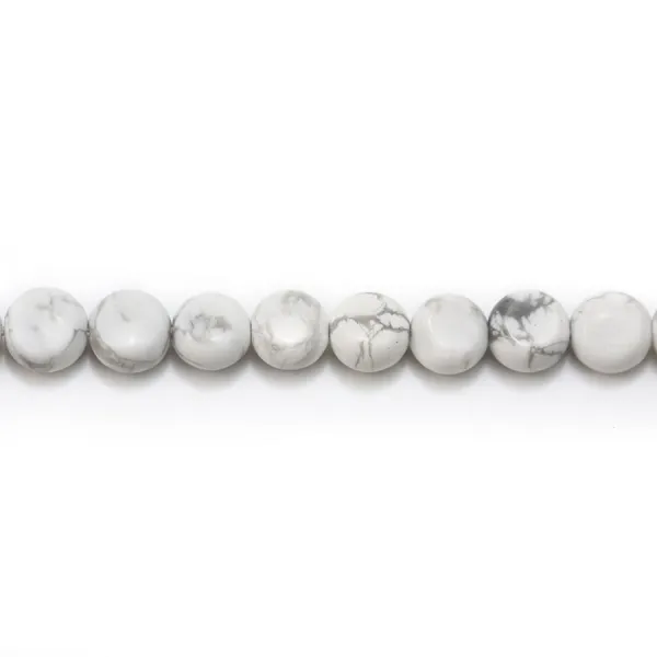 Howlite blanche, de forme ronde et plate, 6mm x 40cm