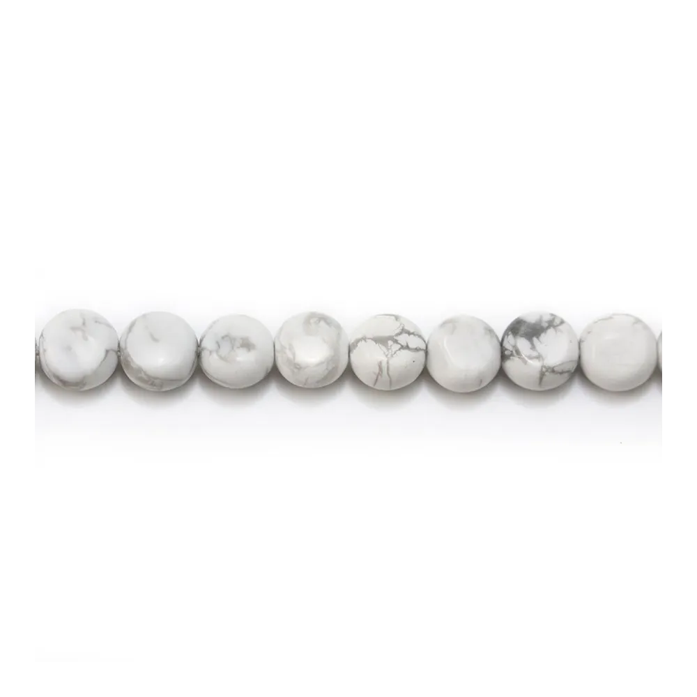 Howlite blanche, de forme ronde et plate, 6mm x 40cm
