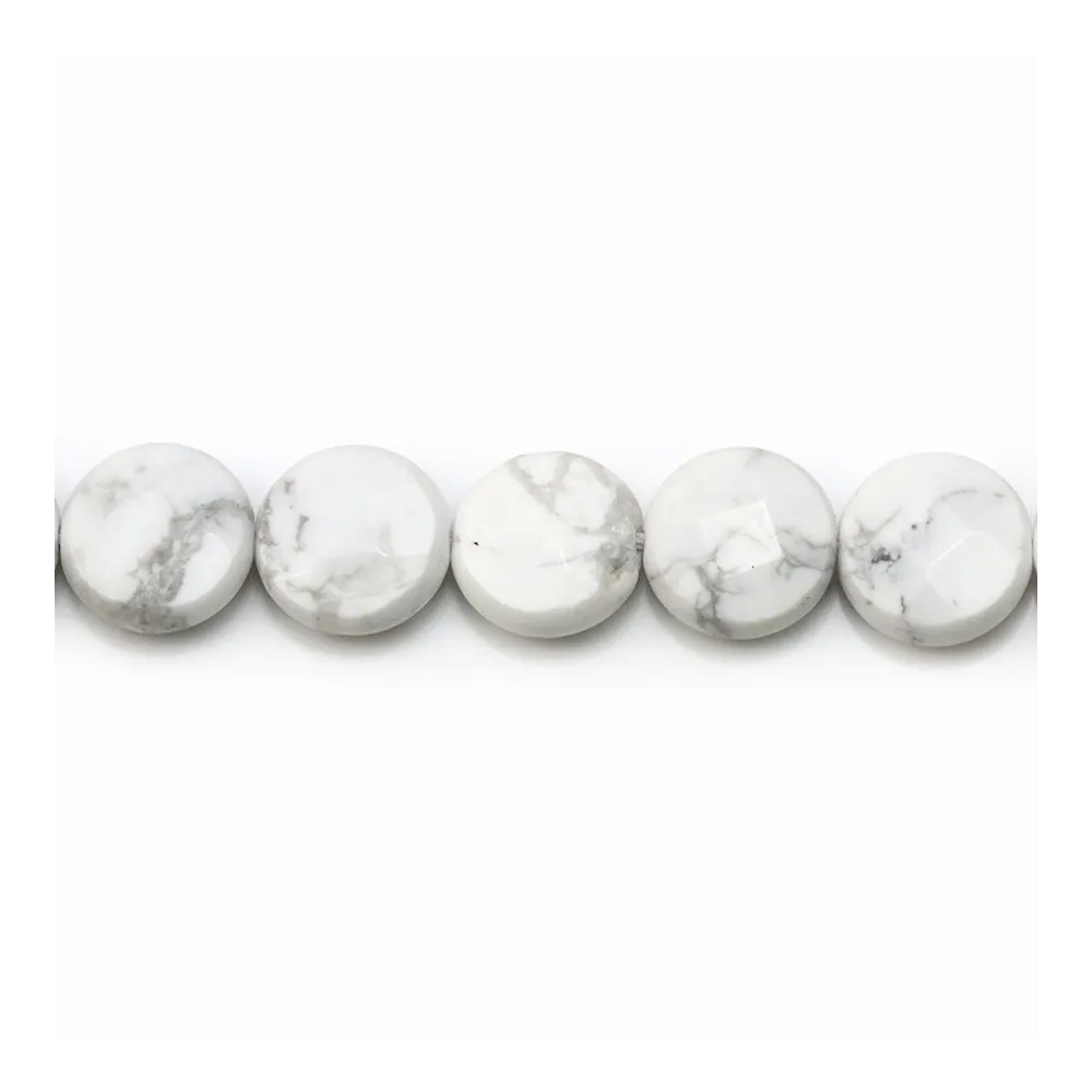 Howlite, de forme ronde facetté et plate, 10mm x 4pcs