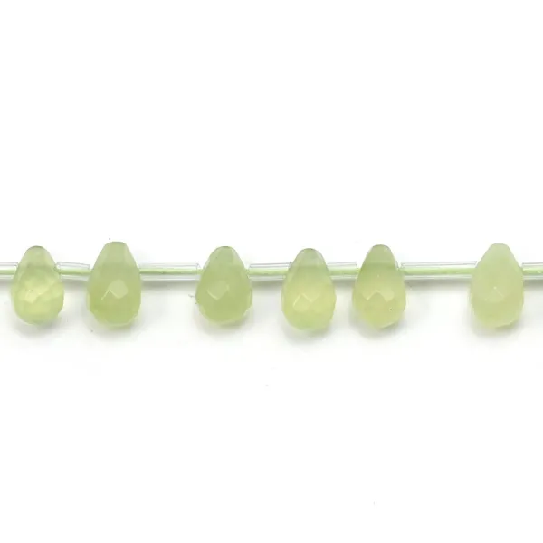 Jade jadeite, en forme de goutte facetté, 6x9mm x 40cm