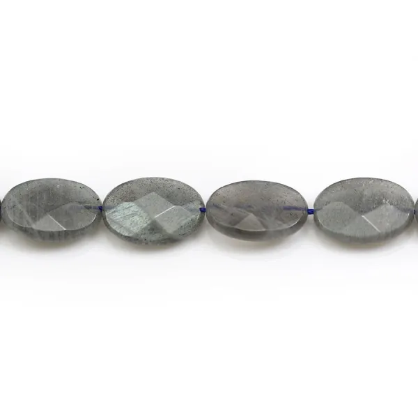 Labradorite grey, in the shape of a faceted ovale 13x18mm x 38cm