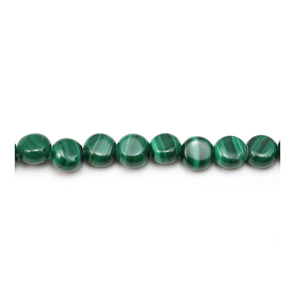 Malachite verte, perles de forme ronde et plate, et de taille 6mm x 40cm