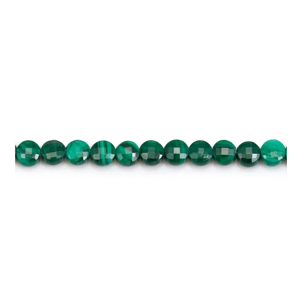 Malachite, de forme ronde plate facetté, 4mm x 40cm