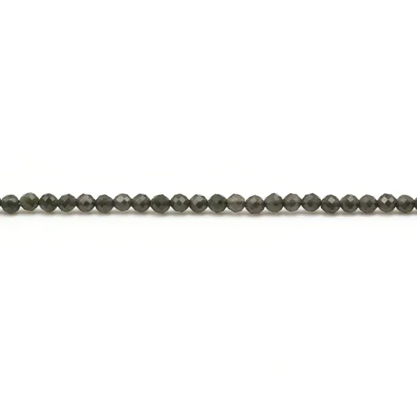 Obsidienne noir, de forme ronde facetté, de taille 2mm x 38cm