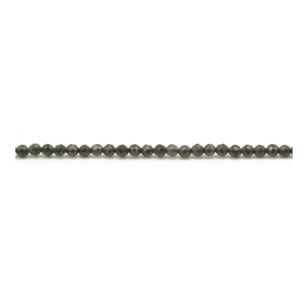 Obsidienne noir, de forme ronde facetté, de taille 2mm x 38cm
