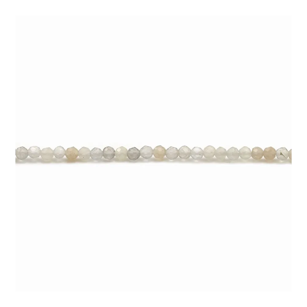 Pierre de lune en forme de ronde facette, de taille 2mm x 40cm