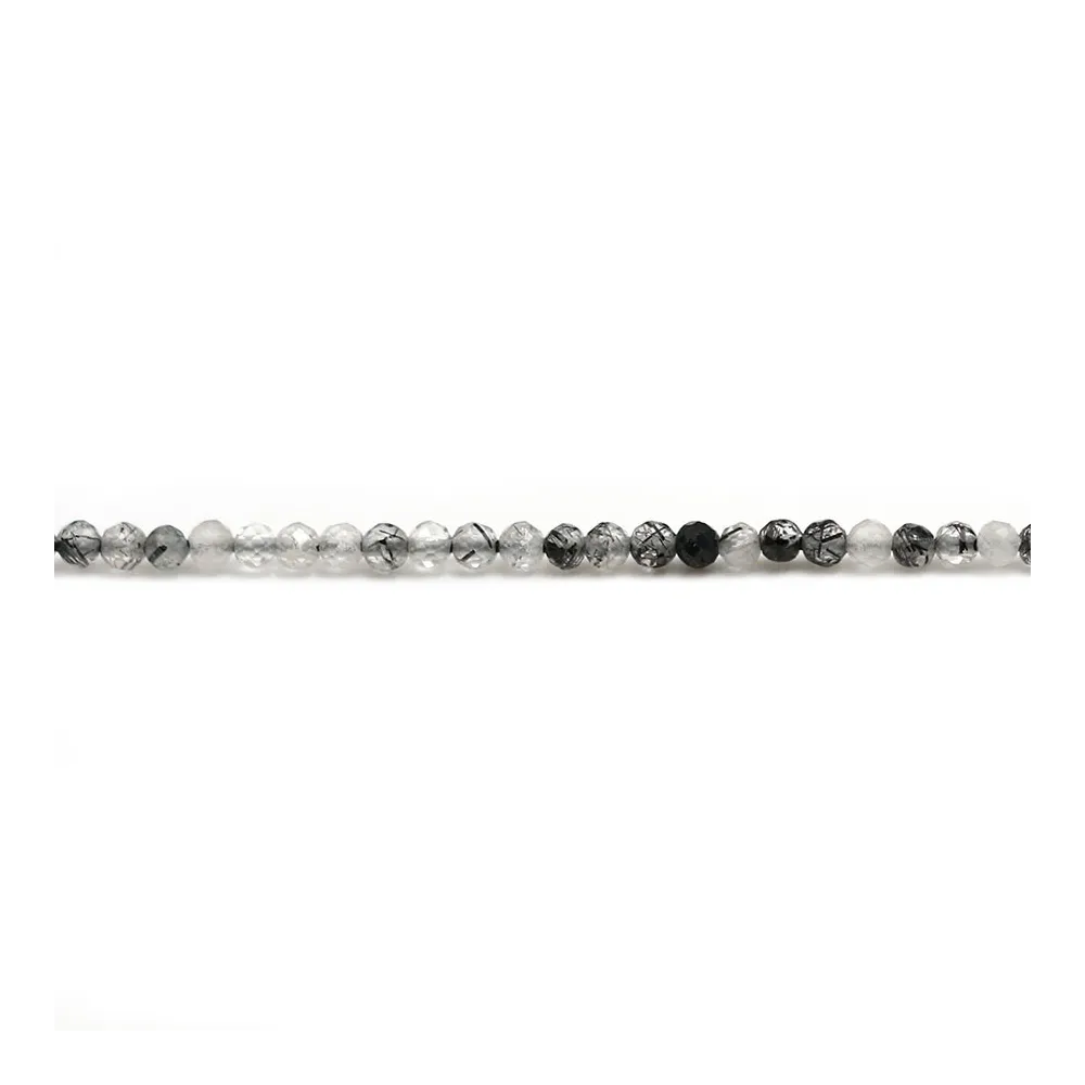 Quartz hair of venus, in faceted round shape, 2mm x 39cm