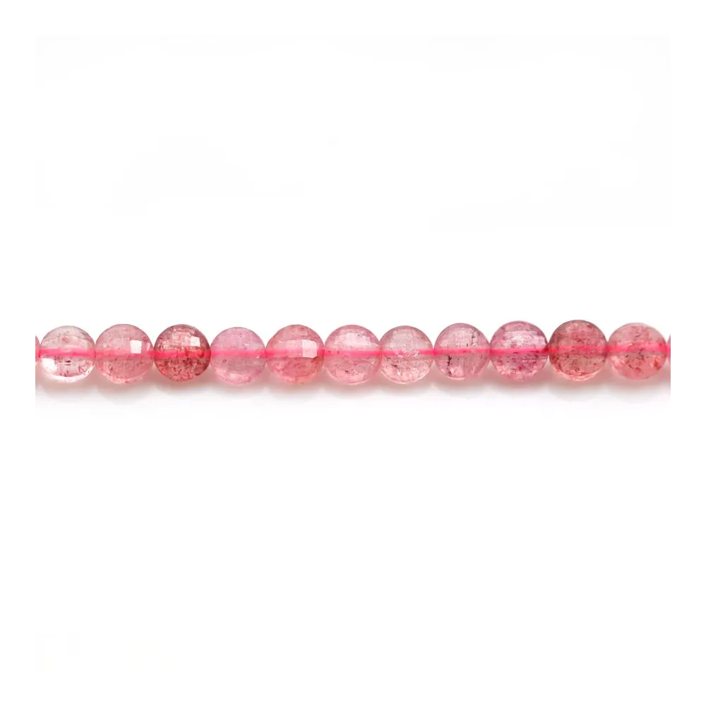 Quartz "fraise", de forme rond plat facetté,  4mm x 39cm