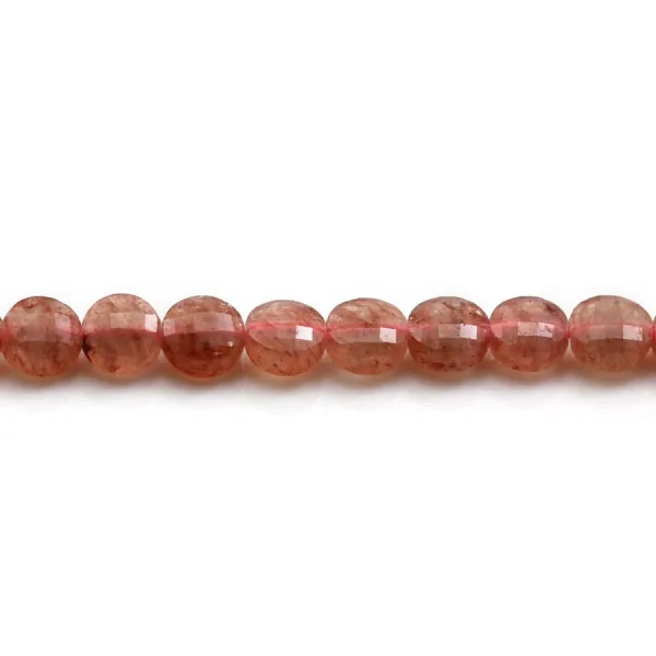 Quartz "fraise", de forme rond plat facetté, 6mm x 6pcs