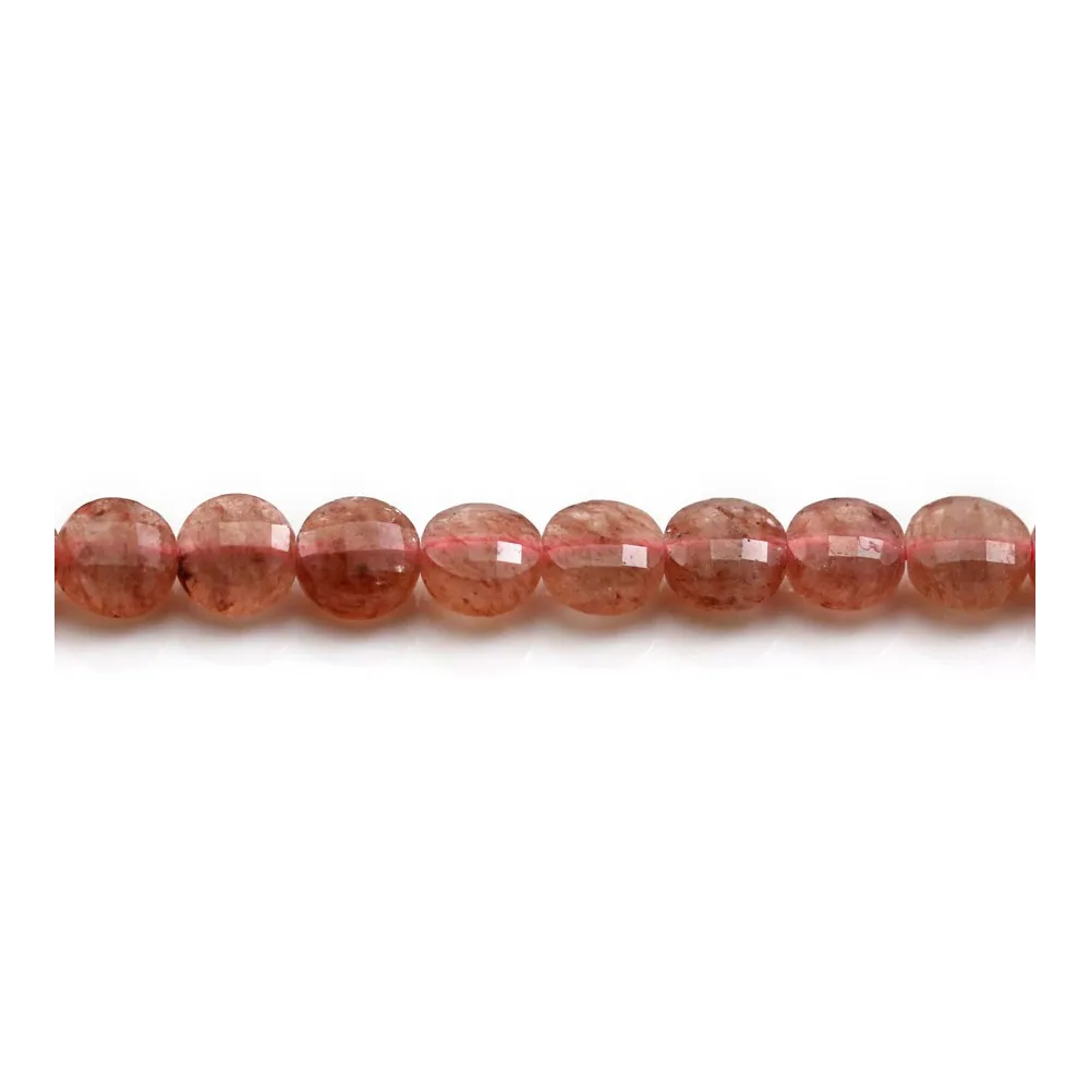 Quartz "strawberry", in round flat faceted shape, 6mm x 6pcs