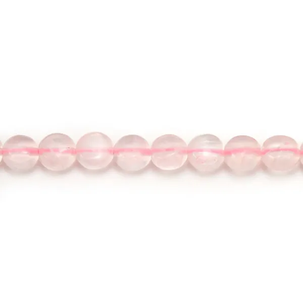 Pink quartz, in the shape of a flat and round pearls, 6mm x 40cm