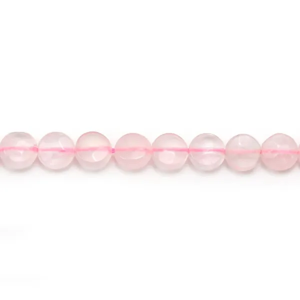 Pink Quartz, de forme ronde facetté et plate, 6mm x 40cm