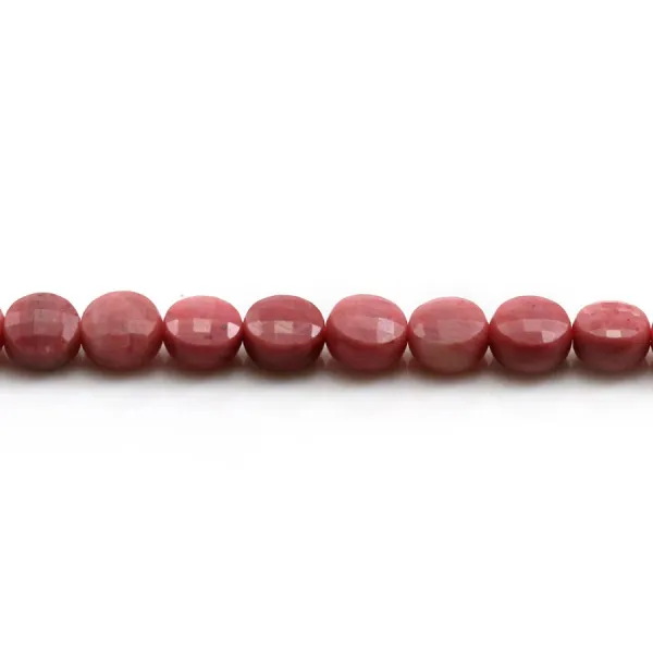 Rhodonite, in the shape of a faceted flat round, 6mm x 6pcs