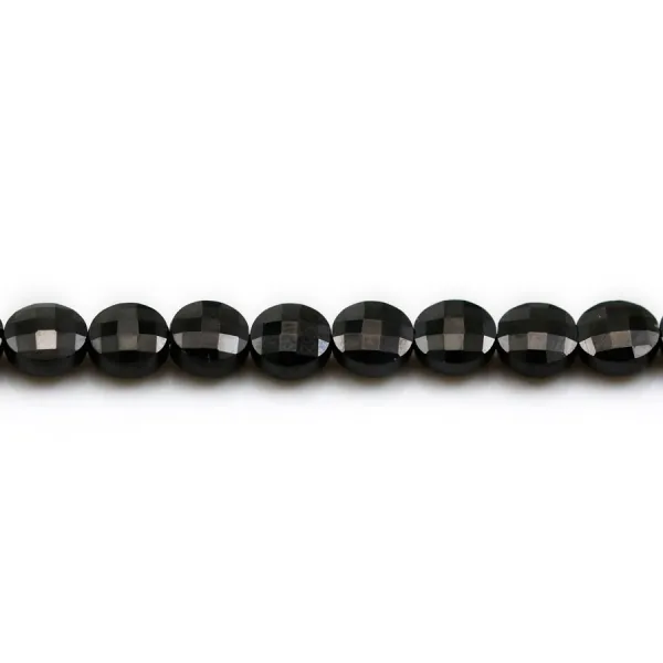 Spinelle noir, de forme ronde plate facetté 6mm x 39cm
