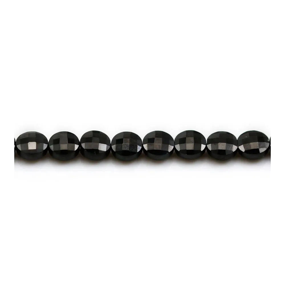 Spinelle noir, de forme ronde plate facetté 6mm x 39cm