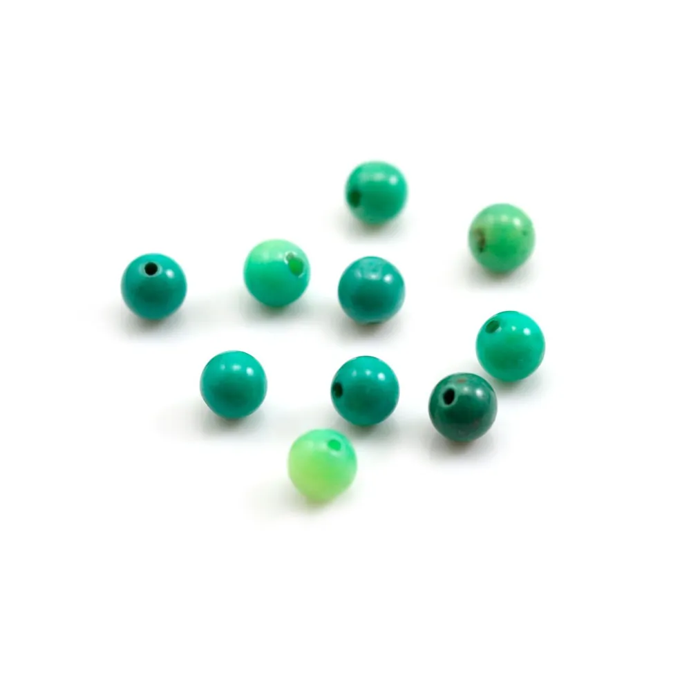 Agate d'herbe verte semi-percé, ronde 6mm x 4pcs