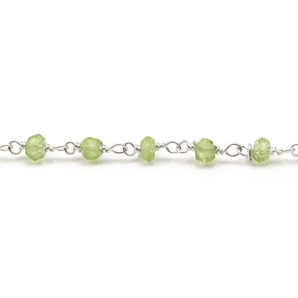 Chaîne argent avec préhnite en 2x3mm x 20cm