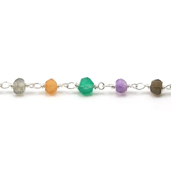 Chaîne Argent avec Pierres mélangées en 2.5x4mmx 20cm