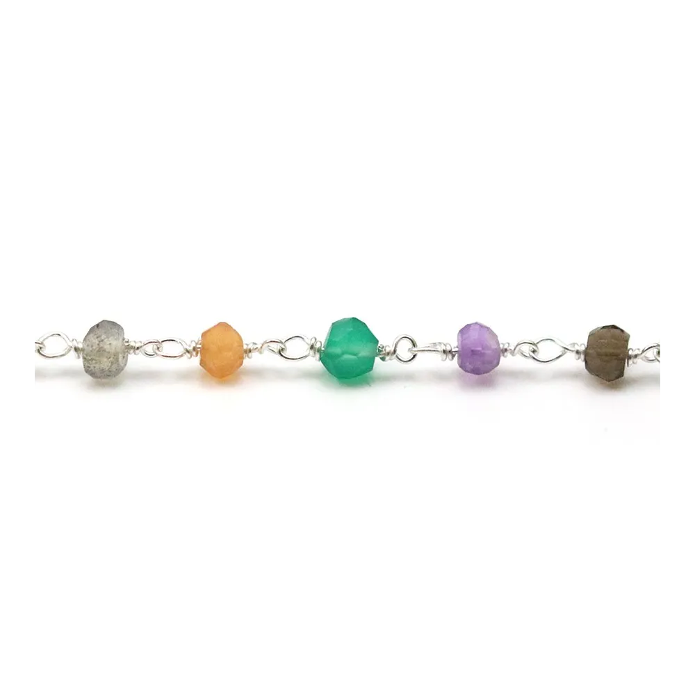 Silver Chain with Mixed Stones of 3-4mm x 20cm 