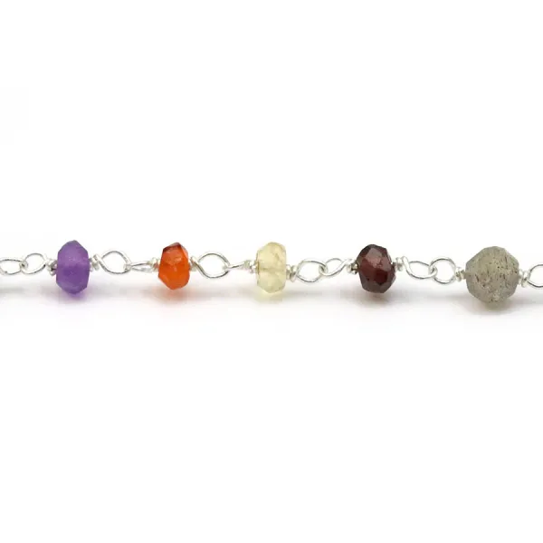 Chaine argent doré avec pierre mélangée  3-4mm x 20cm