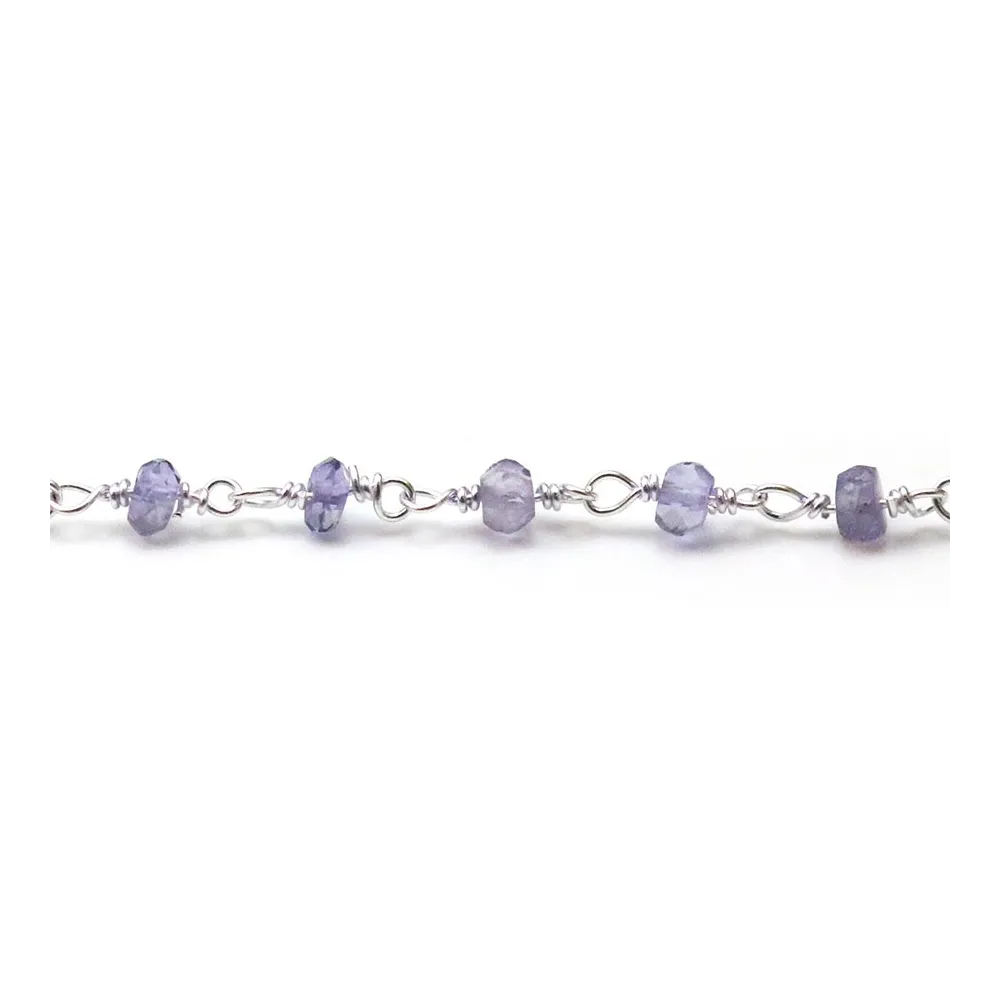 Chaîne Argent  avec Iolite en 3-4mm x 20cm
