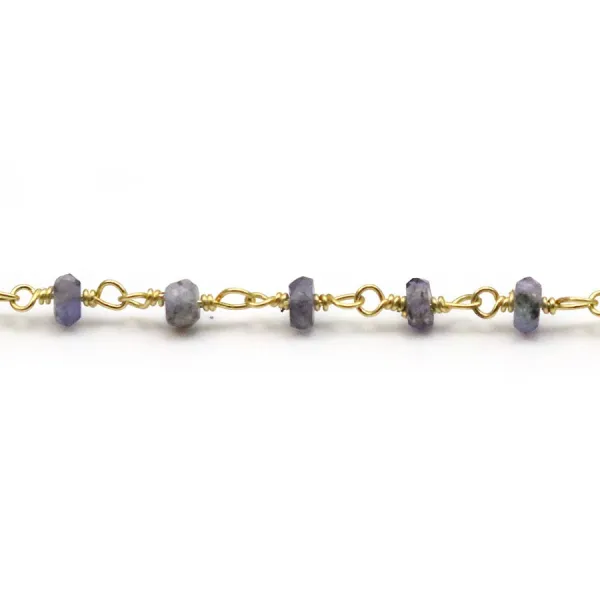 Chaîne Argent Doré avec Iolite en 3-4mm x 20cm