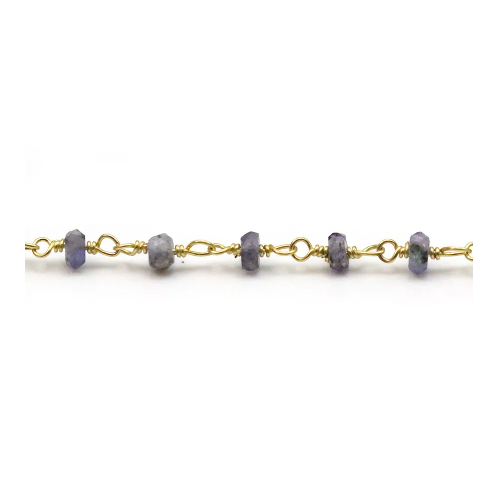 Chaîne Argent Doré avec Iolite en 3-4mm x 20cm