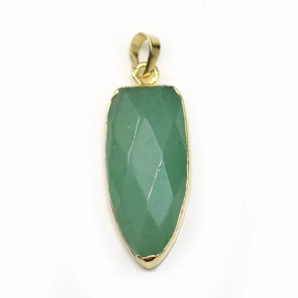 Pendentif d'aventurine, en forme de goutte pointu, serti en métal doré, 15 * 34mm x 1pc