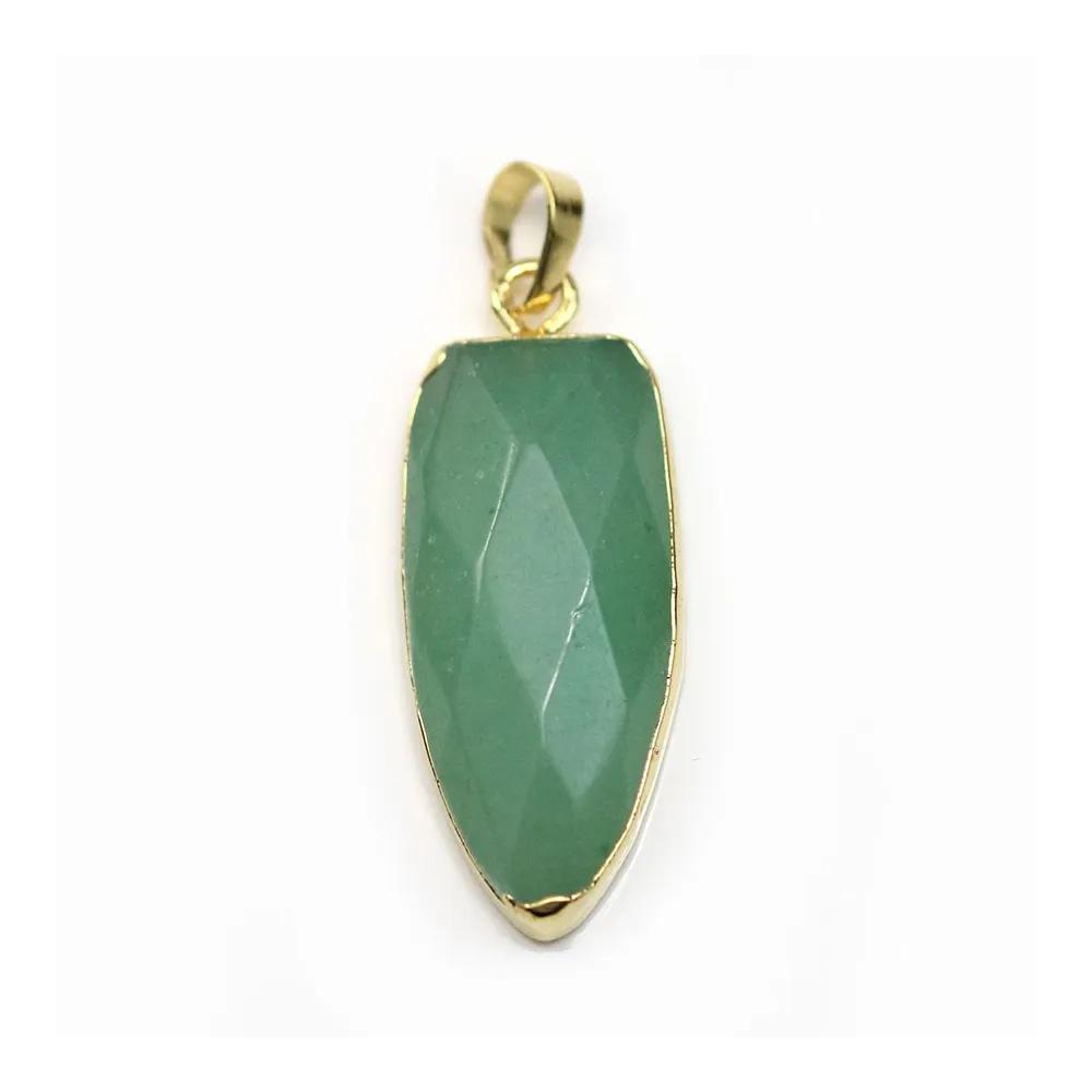 Pendentif d'aventurine, en forme de goutte pointu, serti en métal doré, 15 * 34mm x 1pc