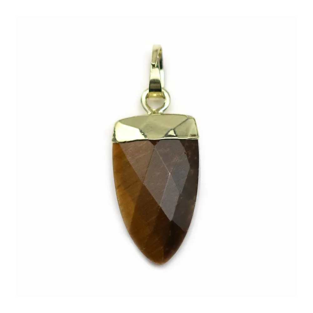 Pendant in tiger eye, set in gold metal, 10 * 18mm x 1pc
