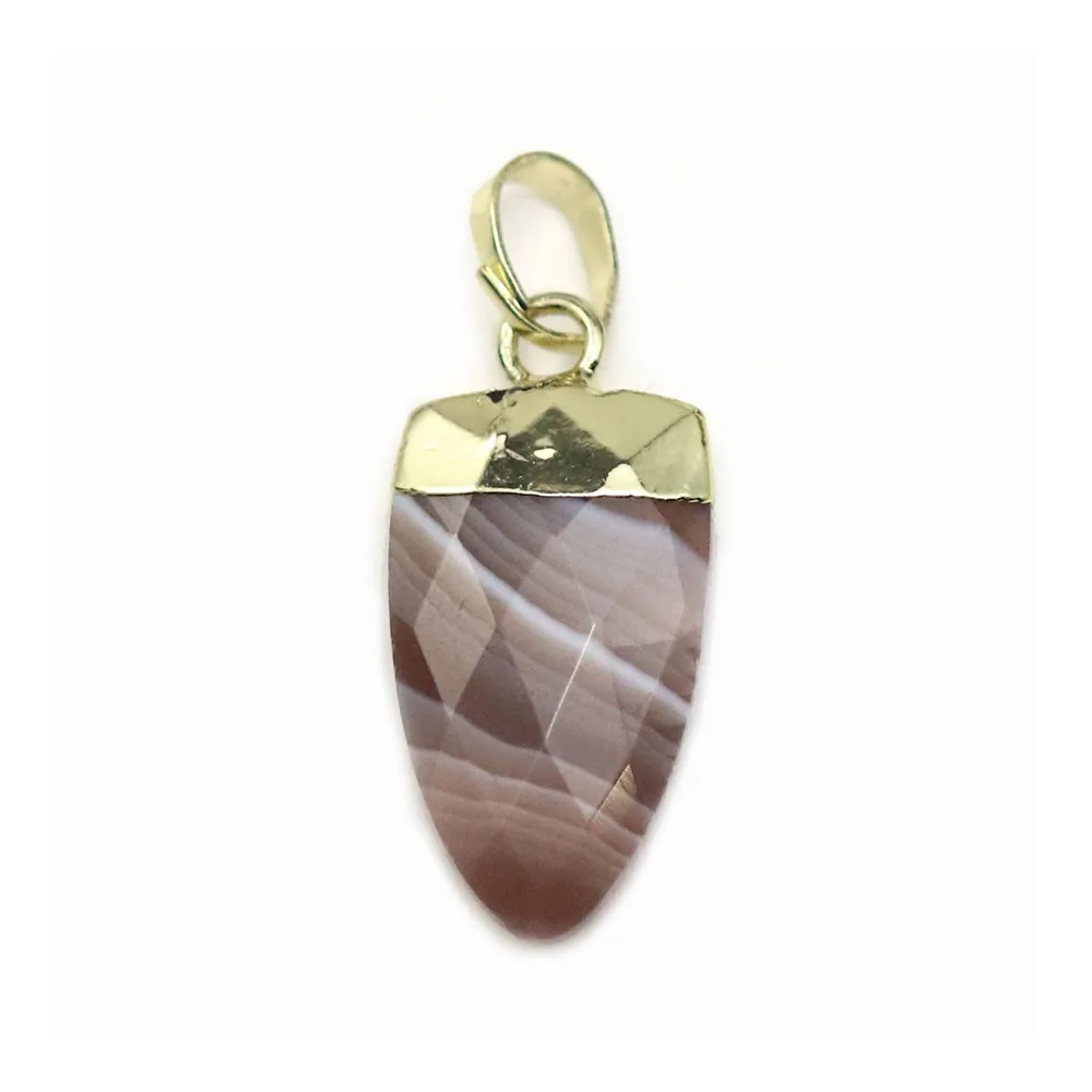 Pendentif en agate bostwana, serti en métal doré, 10 * 18mm x 1pc