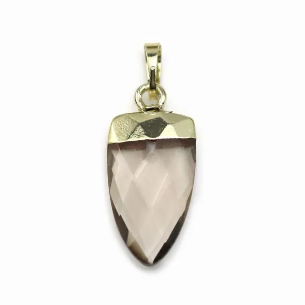 Pendentif en quartz fumé, serti en métal doré, 10 * 18mm x 1pc