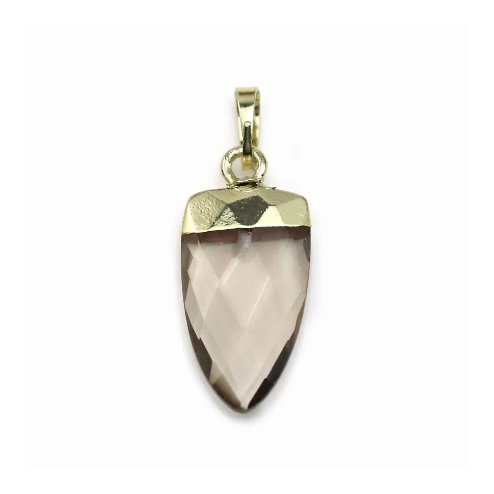 Pendentif en quartz fumé, serti en métal doré, 10 * 18mm x 1pc