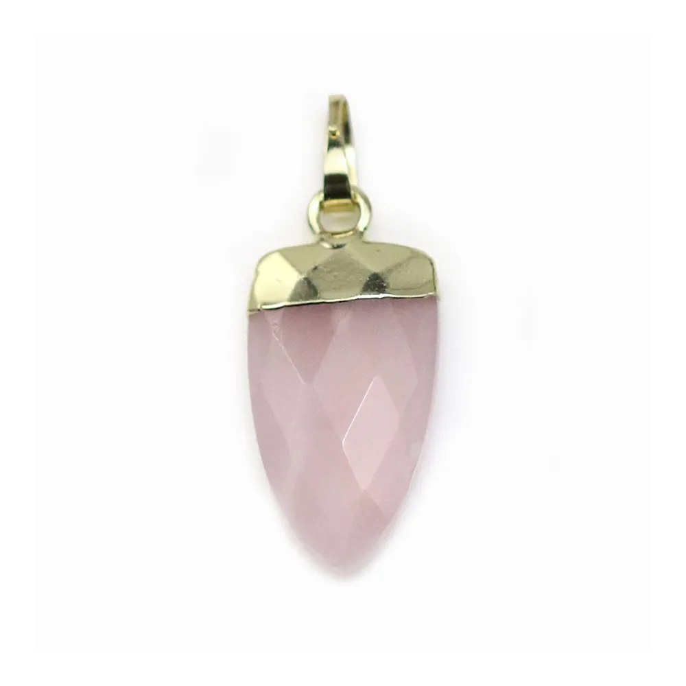 Pendentif en quartz rose, serti en métal doré, 10 * 18mm x 1pc