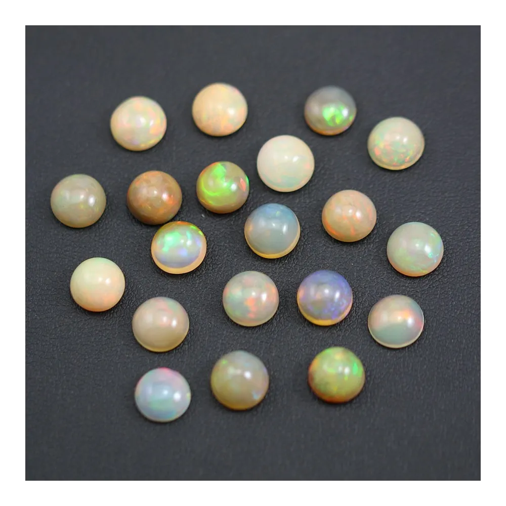 Cabochon d'opale ethiopienne, multicolore, de forme ronde, 8mm x 1pc