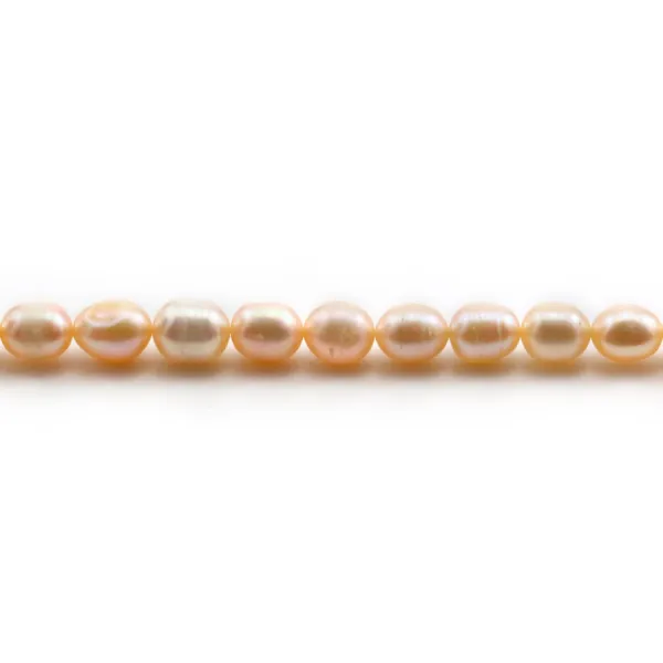 Perles d'eau douce couleur saumon, de forme ovale, 6 - 6.5mm x 10pcs