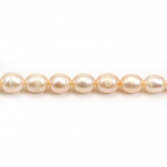 Salmon color oval freshwater pearls 7-10mm x 6pcs