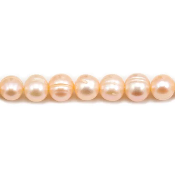 Freshwater cultured pearls, salmon, oval/irregular, 8-9mm x 35cm
