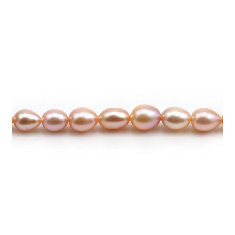 Perles de culture d'eau douce, saumon, olive, 7.5-9.5mm x 5pcs