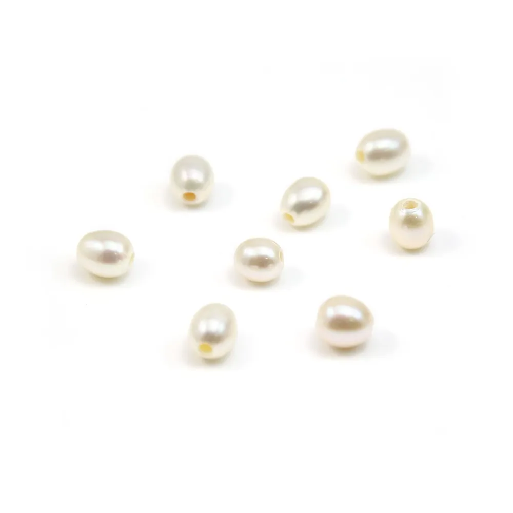 Lot De 10 Perles De Culture Eau Douce Forme Olive Blanche 5-7mm - Pour Création Bijoux