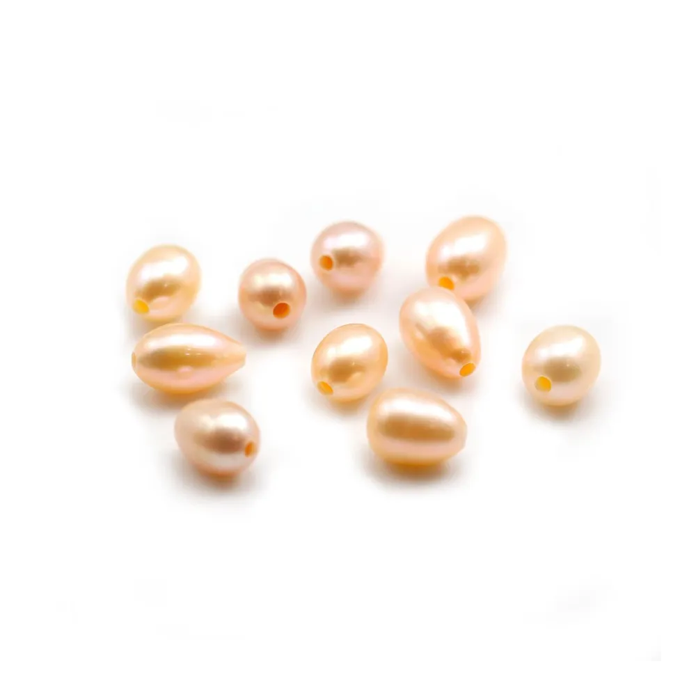 Perle de culture d'eau douce, saumon, olive, 8-10mm x 1pc