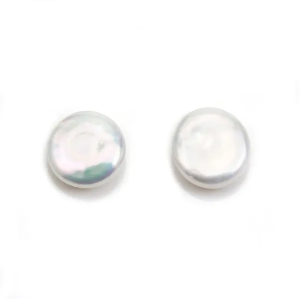 Perles de culture d'eau douce, blanche, ronde plate, 11mm x 1pc